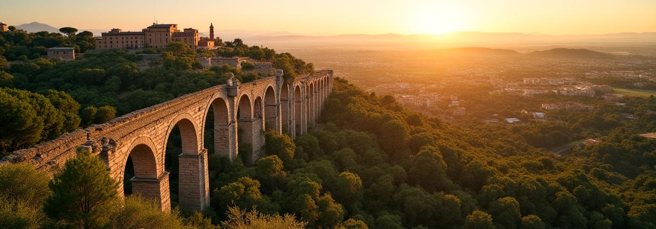 Vista aerea delle colline romane con antiche rovine