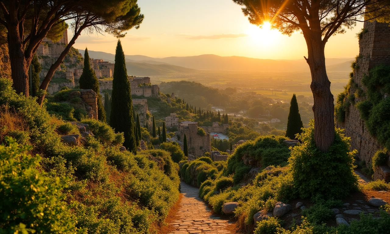 Paesaggio naturale con rovine storiche nel Lazio
